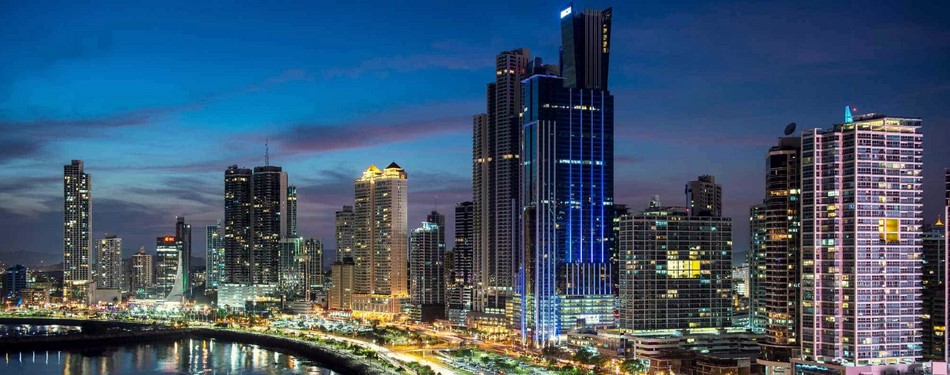 Panama City skyline seen from the bay
